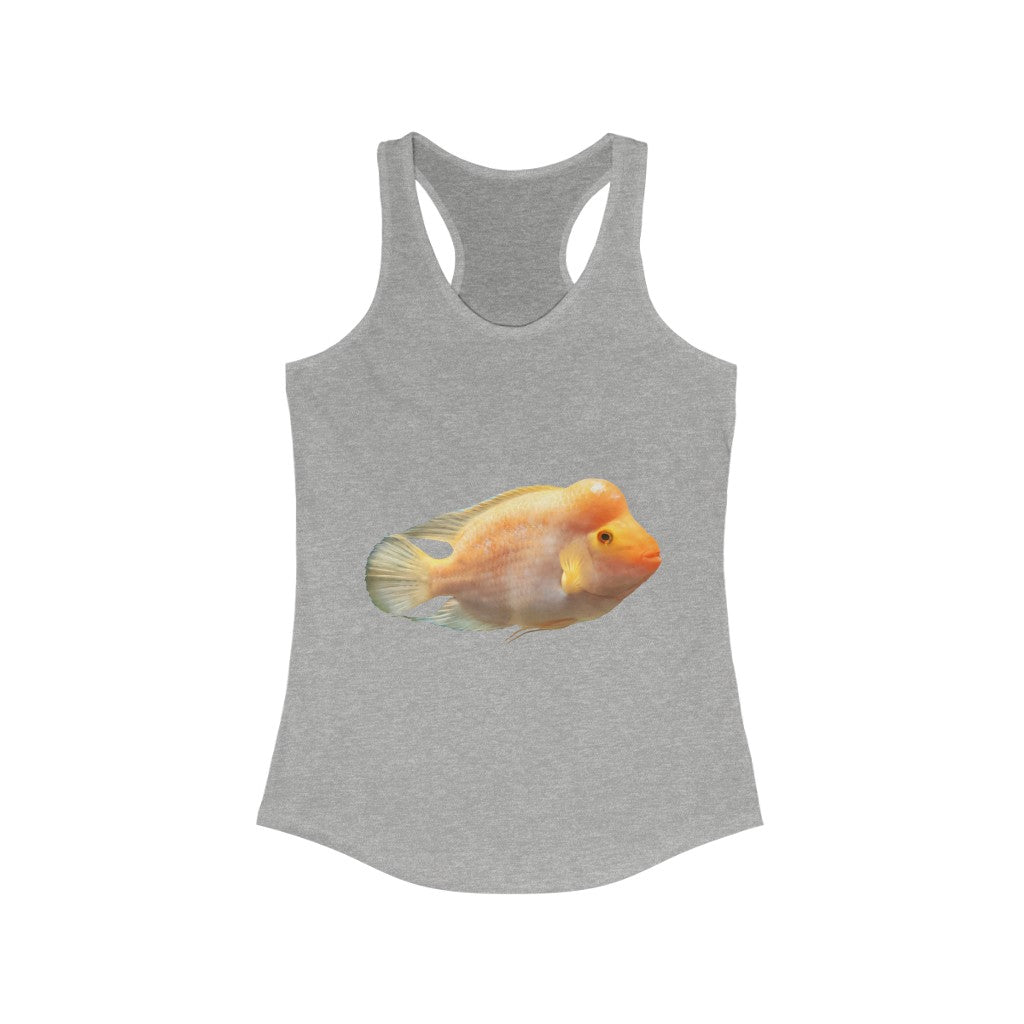 Orange Fish Women's Ideal Racerback Tank top featuring a slim fit design and racerback cut, made from a soft cotton-polyester blend.