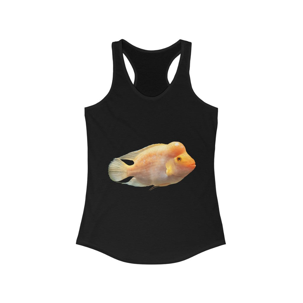 Orange Fish Women's Ideal Racerback Tank top featuring a slim fit design and racerback cut, made from a soft cotton-polyester blend.