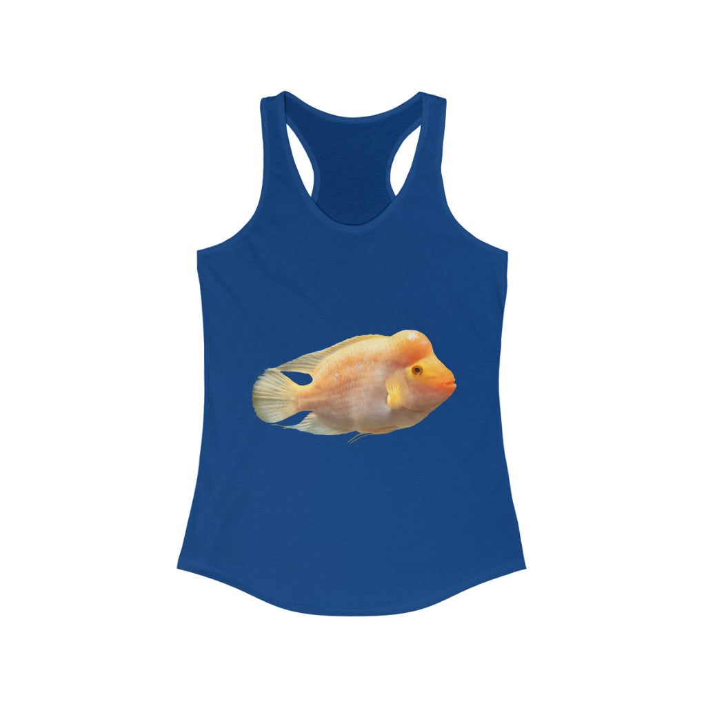 Orange Fish Women's Ideal Racerback Tank top featuring a slim fit design and racerback cut, made from a soft cotton-polyester blend.