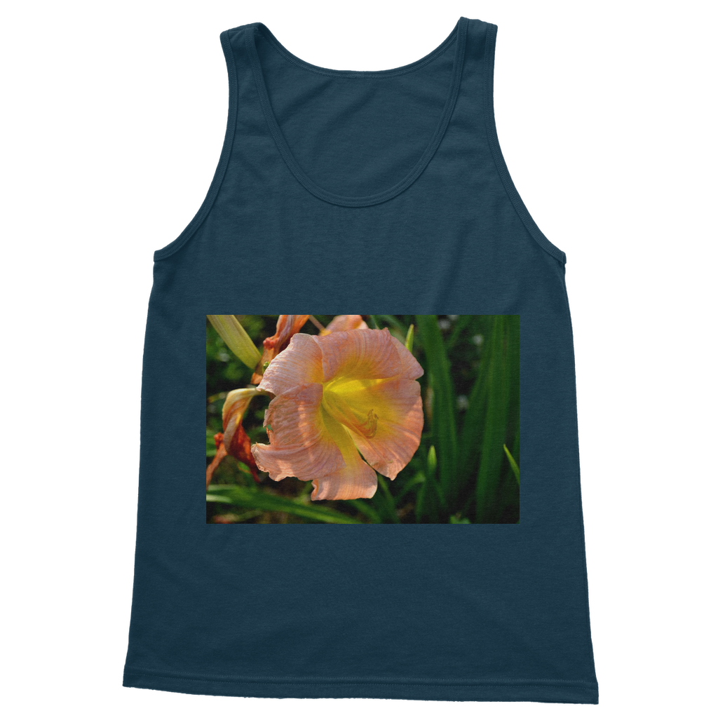 Orange Flower Classic Adult Vest Top showcasing a stylish unisex design with 6.5 cm straps and rib knit trim.