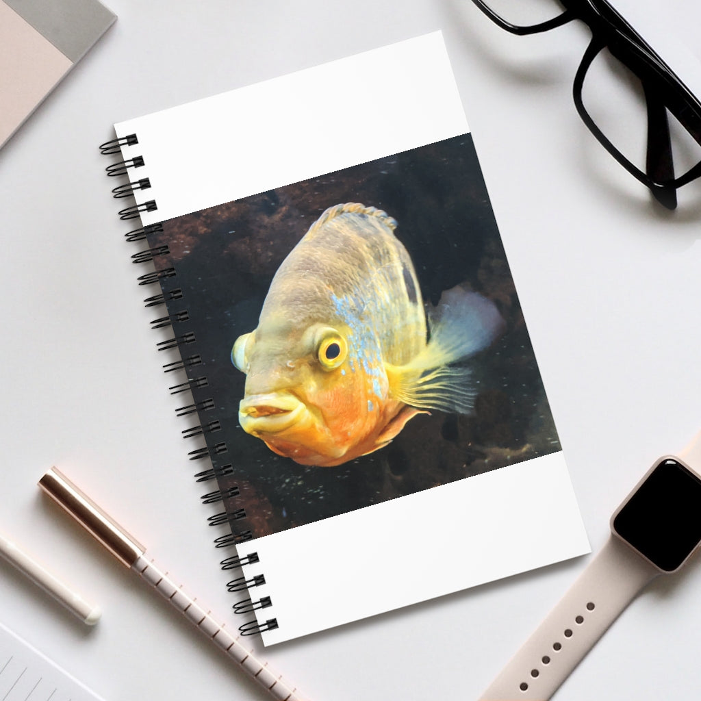 Orange Grey Fish Spiral Journal featuring a vibrant cover design with a fish motif and spiral binding.