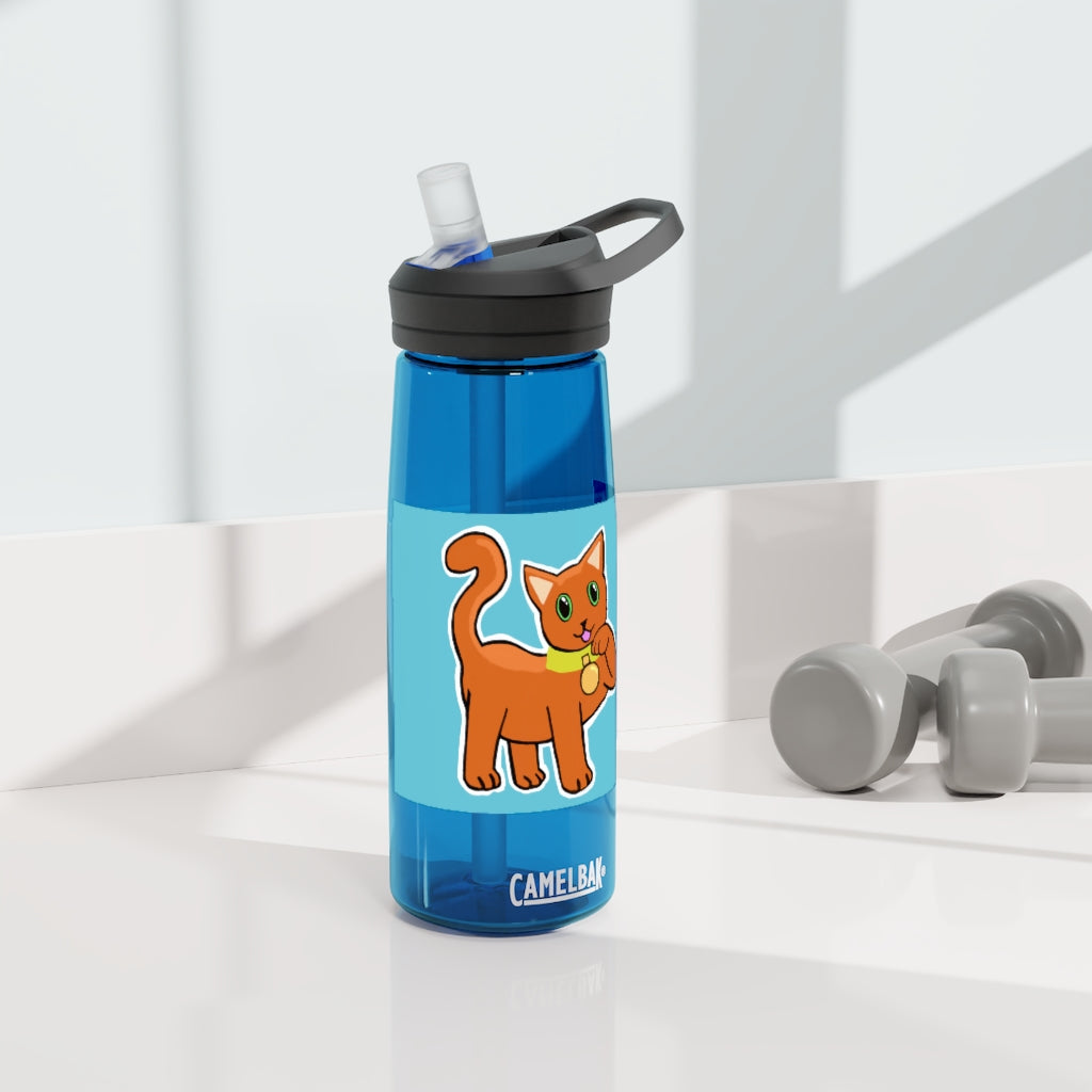 Orange Kitty CamelBak Eddy® Water Bottle in 20oz and 25oz sizes, featuring a spill-proof biting valve and easy-carry handle.