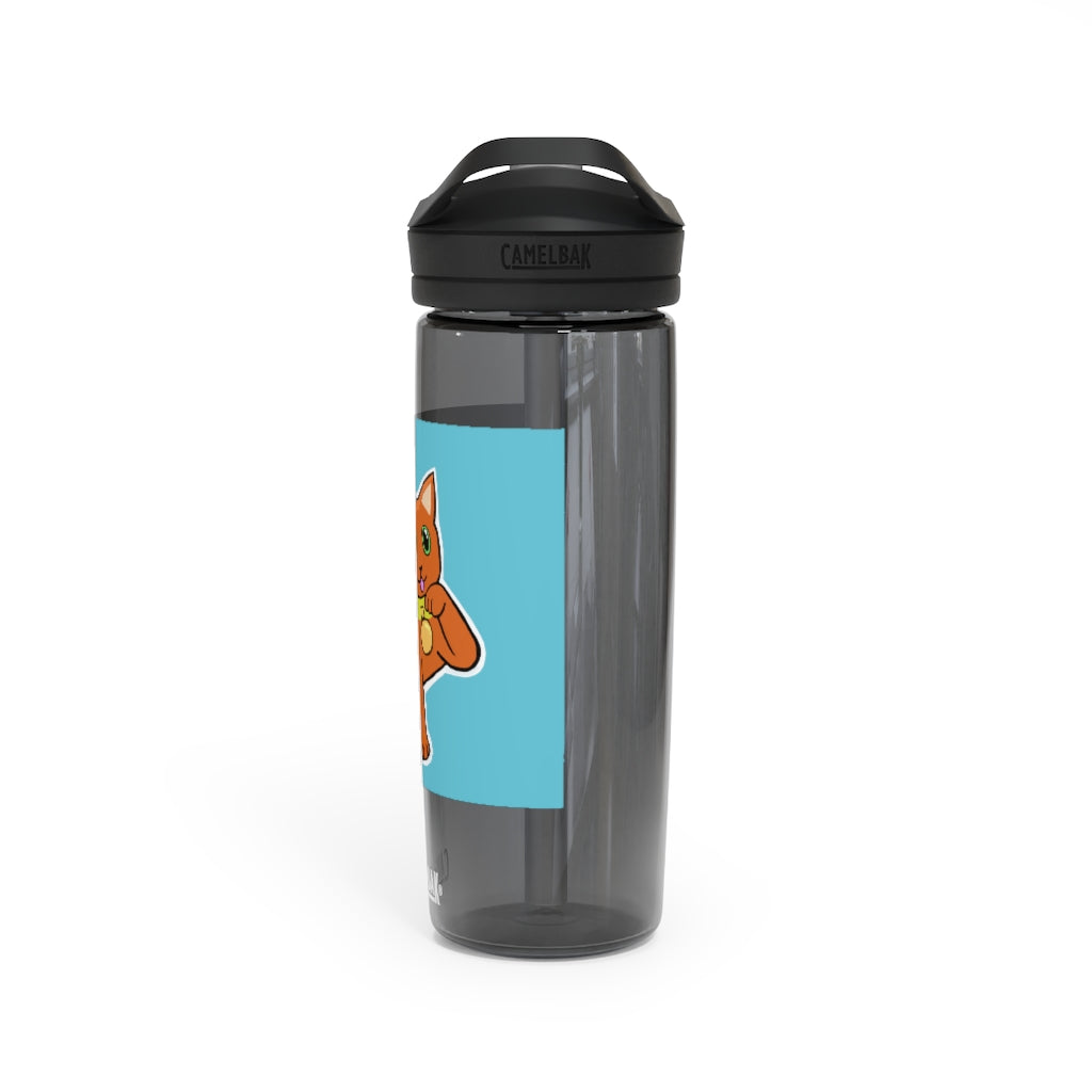 Orange Kitty CamelBak Eddy® Water Bottle in 20oz and 25oz sizes, featuring a spill-proof biting valve and easy-carry handle.