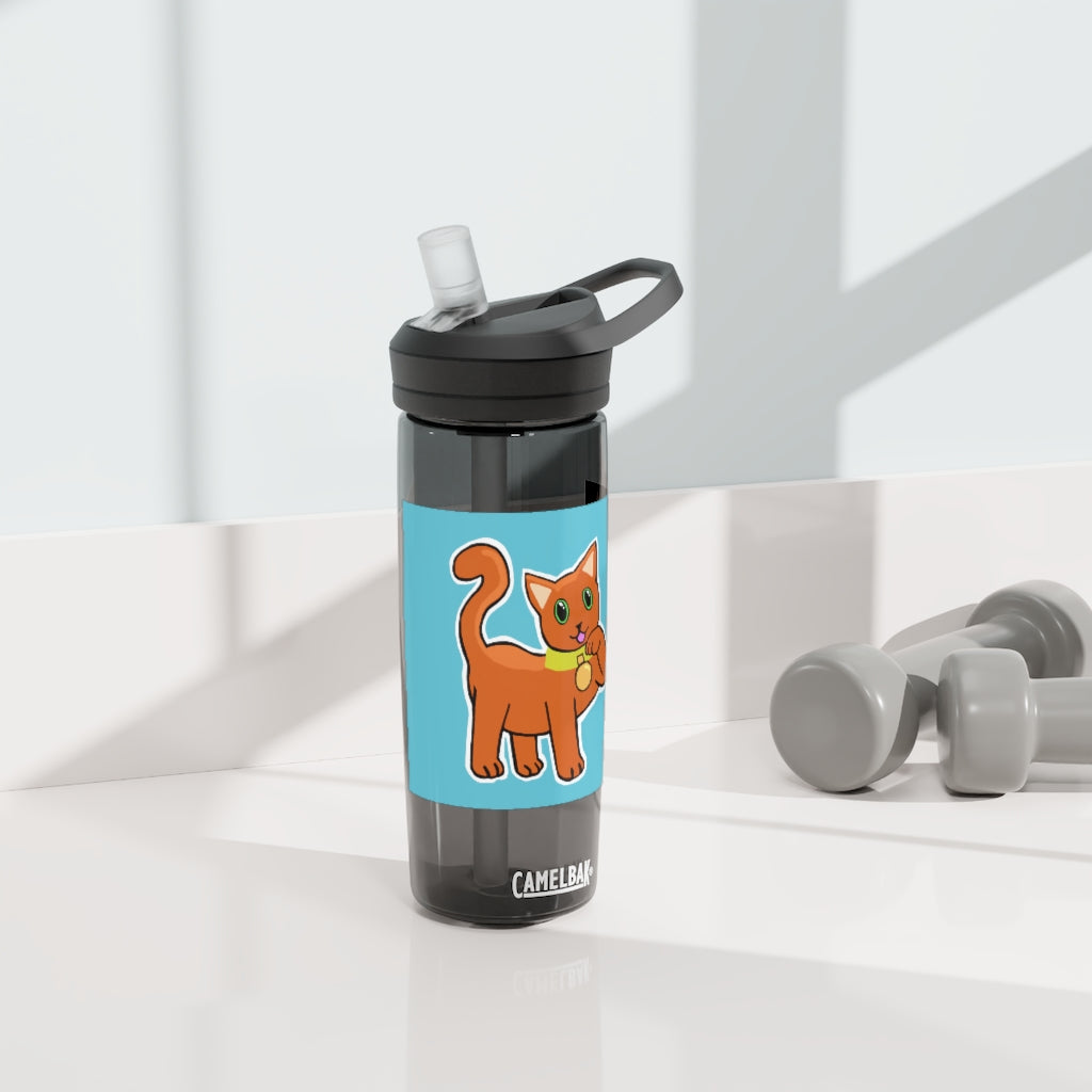 Orange Kitty CamelBak Eddy® Water Bottle in 20oz and 25oz sizes, featuring a spill-proof biting valve and easy-carry handle.