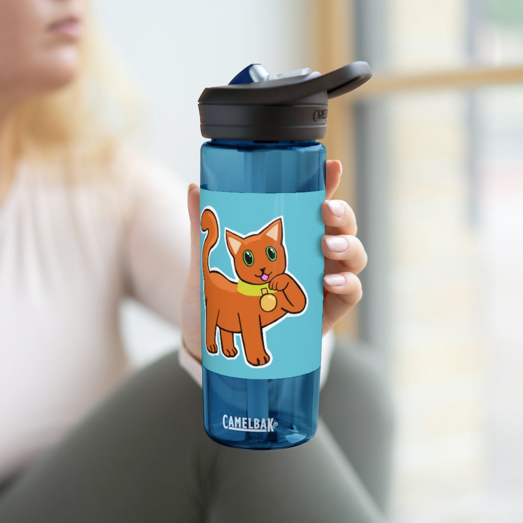 Orange Kitty CamelBak Eddy® Water Bottle in 20oz and 25oz sizes, featuring a spill-proof biting valve and easy-carry handle.