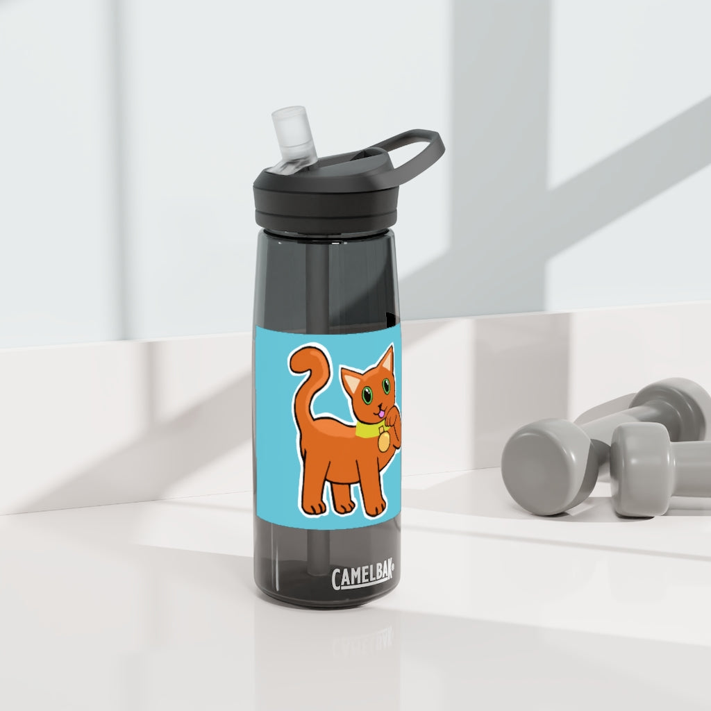 Orange Kitty CamelBak Eddy® Water Bottle in 20oz and 25oz sizes, featuring a spill-proof biting valve and easy-carry handle.