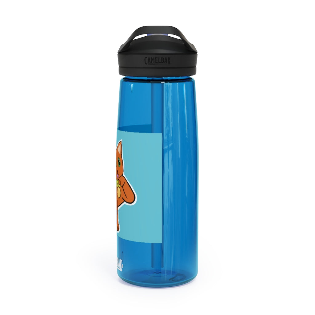 Orange Kitty CamelBak Eddy® Water Bottle in 20oz and 25oz sizes, featuring a spill-proof biting valve and easy-carry handle.