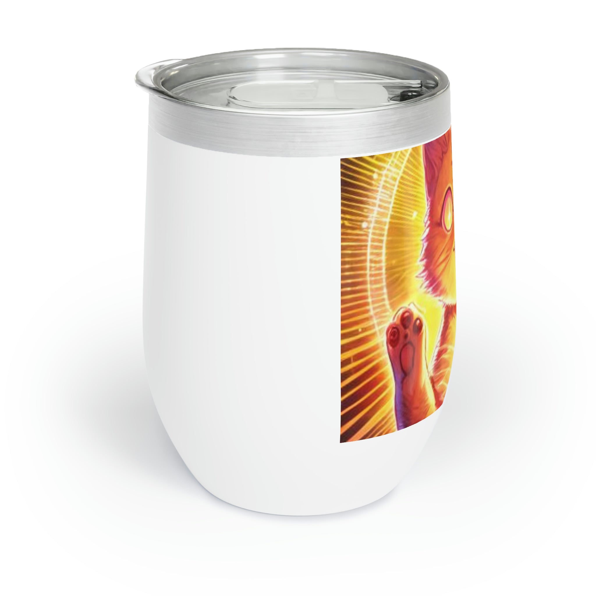 Orange Kitty Chill Wine Tumbler with double-insulated walls and a vibrant design, perfect for keeping drinks hot or cold.