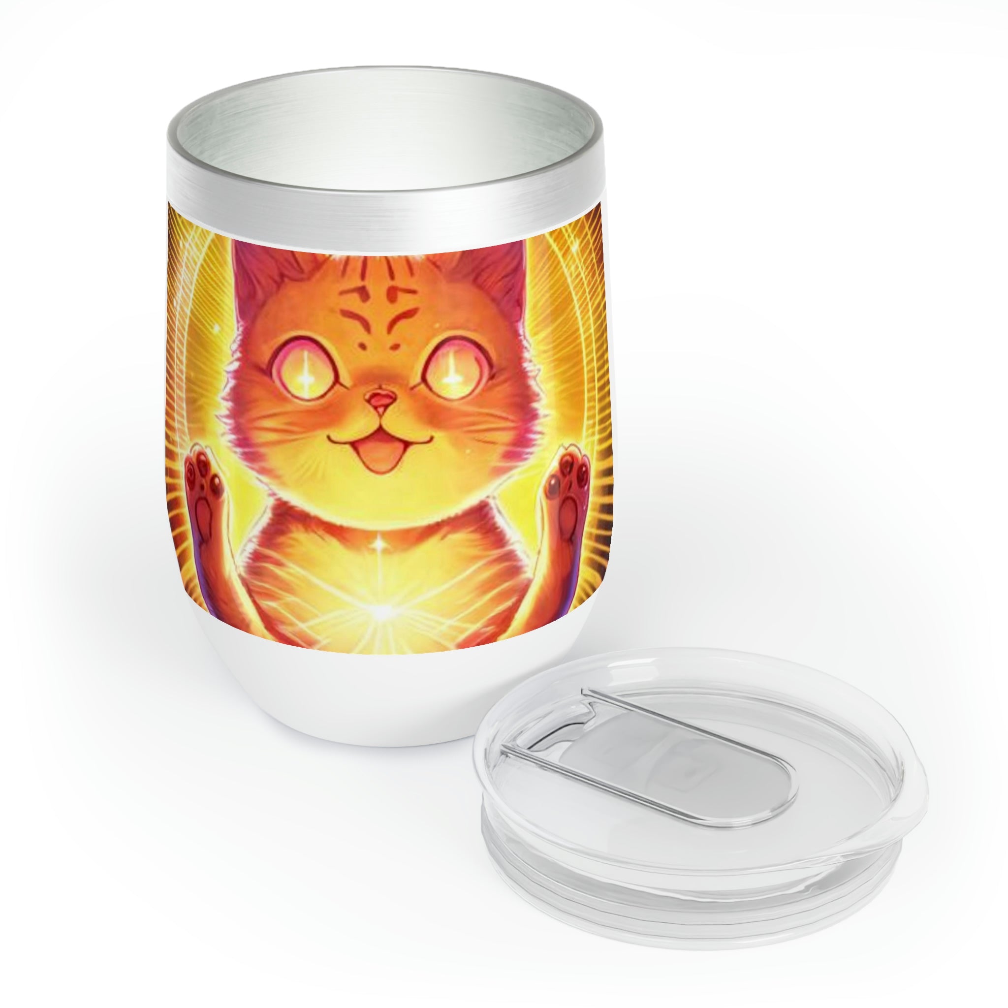 Orange Kitty Chill Wine Tumbler with double-insulated walls and a vibrant design, perfect for keeping drinks hot or cold.