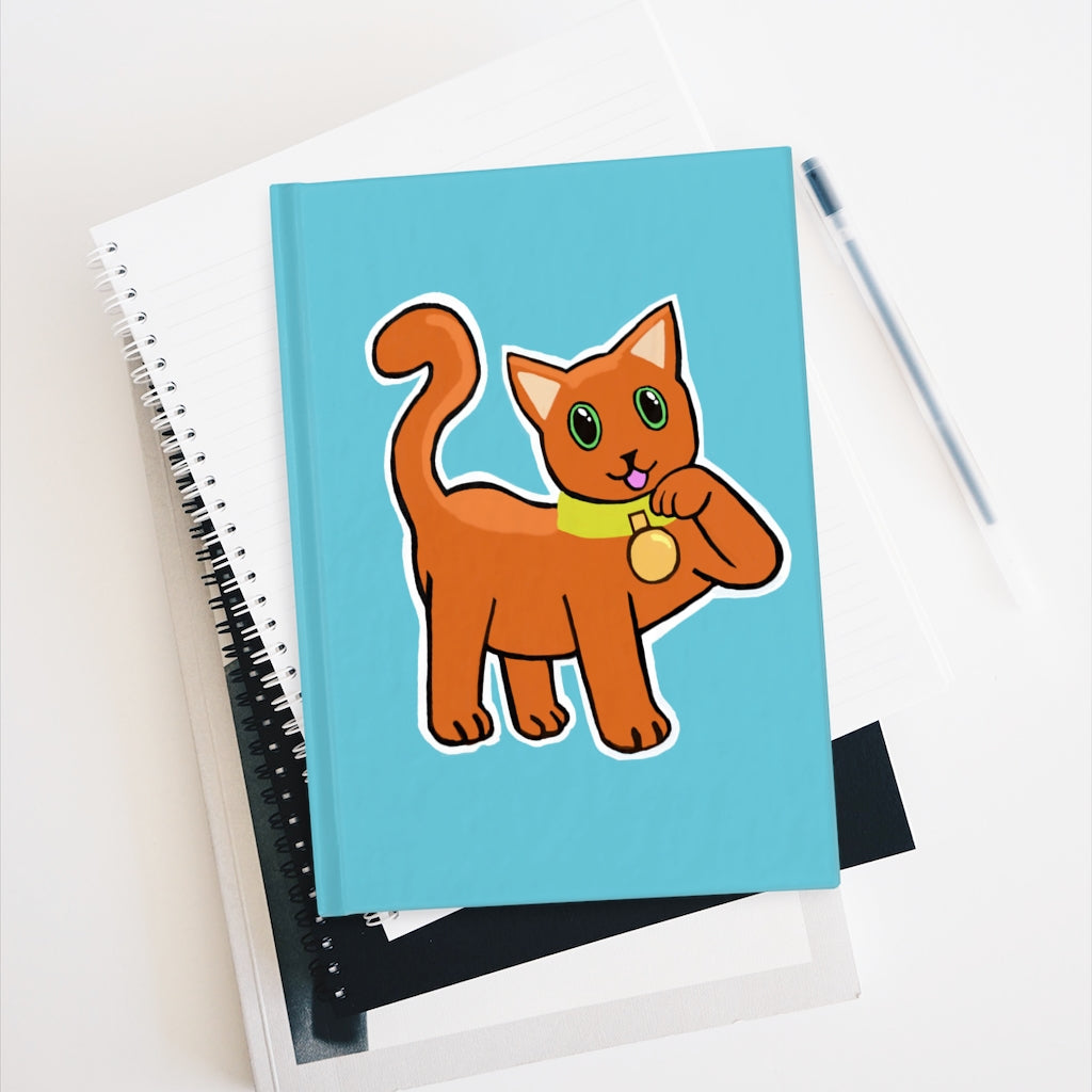 Orange Kitty Journal with ruled line pages and durable wraparound print, perfect for journaling and writing.