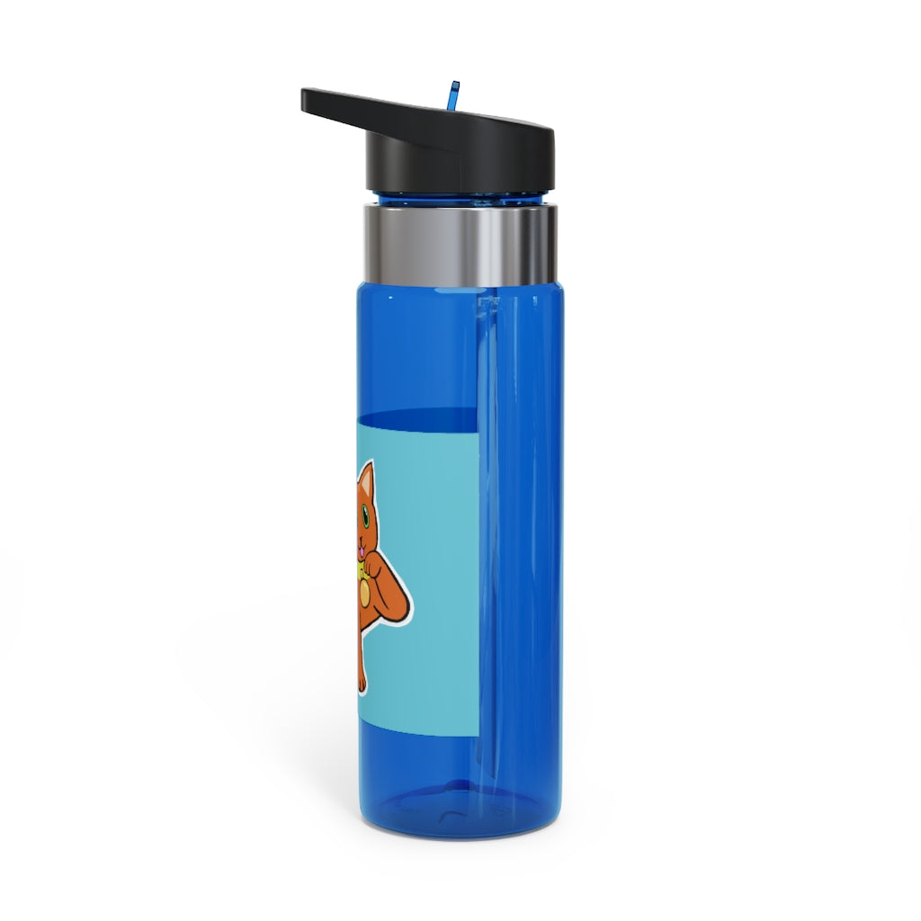 Orange Kitty Kensington Tritan™ Sport Bottle, 20oz with a carabiner hook and straw, showcasing its vibrant color and durable design.