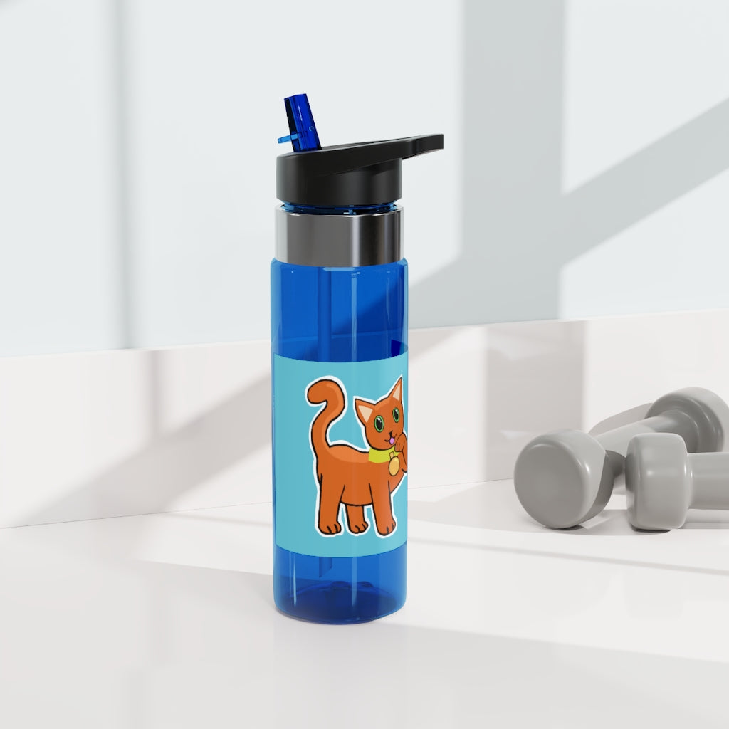 Orange Kitty Kensington Tritan™ Sport Bottle, 20oz with a carabiner hook and straw, showcasing its vibrant color and durable design.