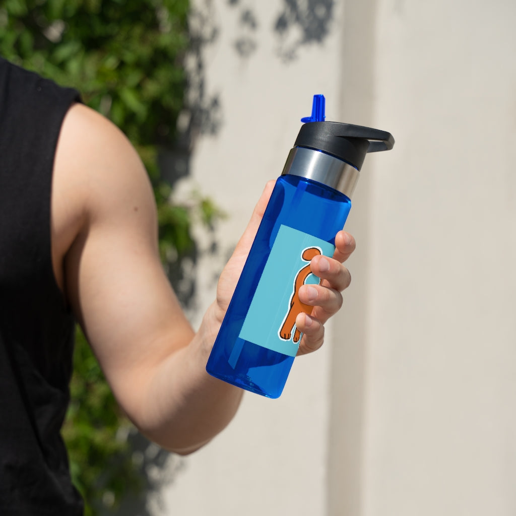 Orange Kitty Kensington Tritan™ Sport Bottle, 20oz with a carabiner hook and straw, showcasing its vibrant color and durable design.