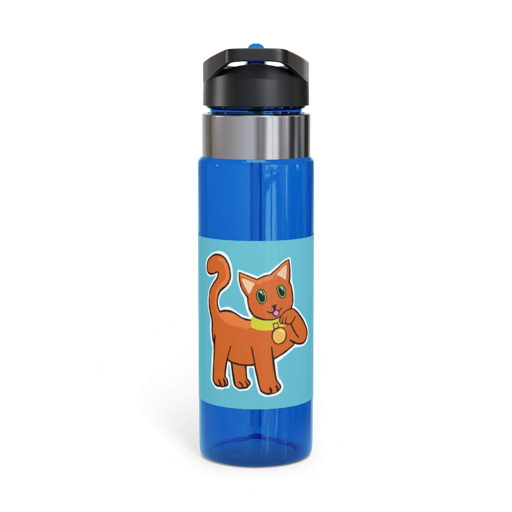 Orange Kitty Kensington Tritan™ Sport Bottle, 20oz with a carabiner hook and straw, showcasing its vibrant color and durable design.