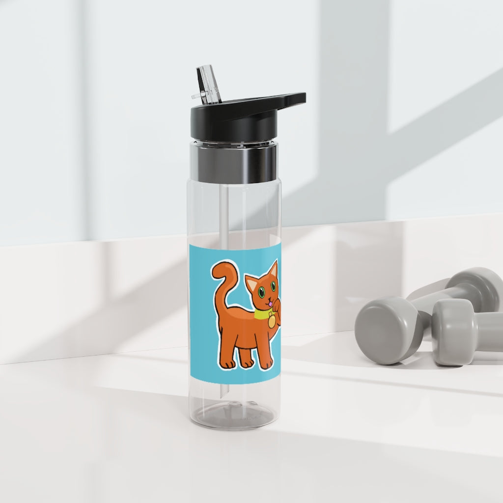 Orange Kitty Kensington Tritan™ Sport Bottle, 20oz with a carabiner hook and straw, showcasing its vibrant color and durable design.