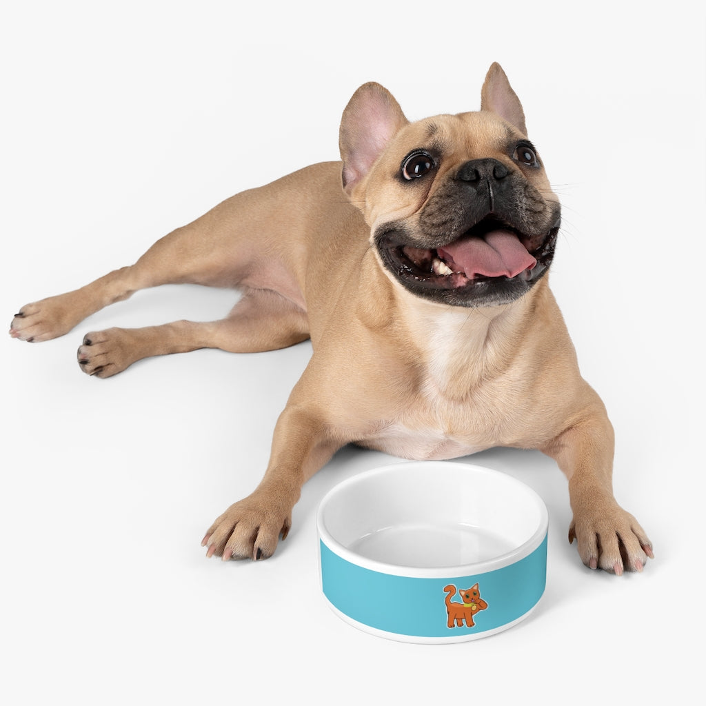 Orange ceramic pet bowl with a customizable design, perfect for feeding cats and small dogs.