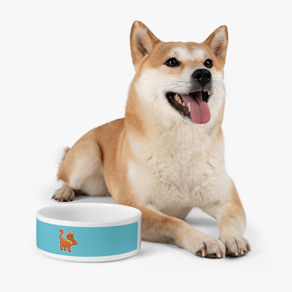 Orange ceramic pet bowl with a customizable design, perfect for feeding cats and small dogs.