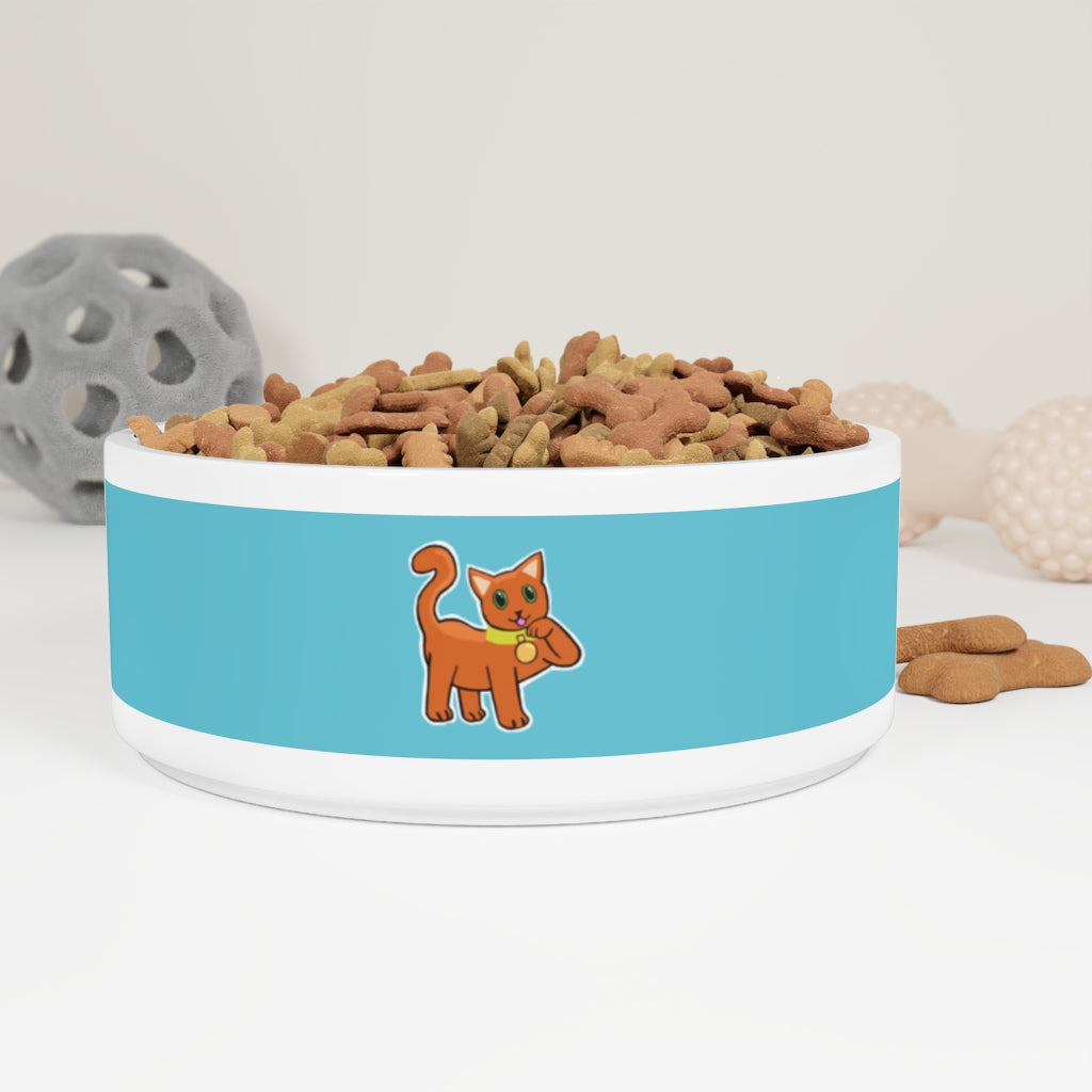 Orange ceramic pet bowl with a customizable design, perfect for feeding cats and small dogs.