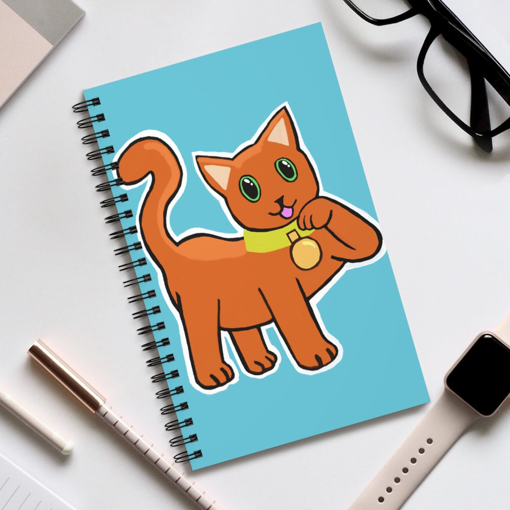 Orange Kitty Spiral Journal featuring a colorful front cover, available in four styles with 80 single pages and durable casewrap binding.