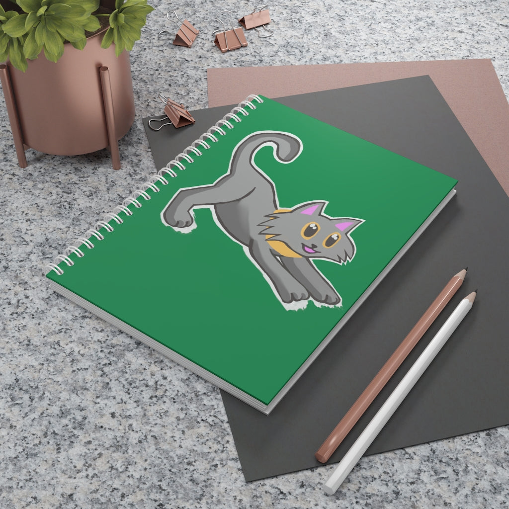 Orange Kitty Spiral Notebook with customizable covers and wide-ruled pages, featuring a semi-gloss laminated finish.