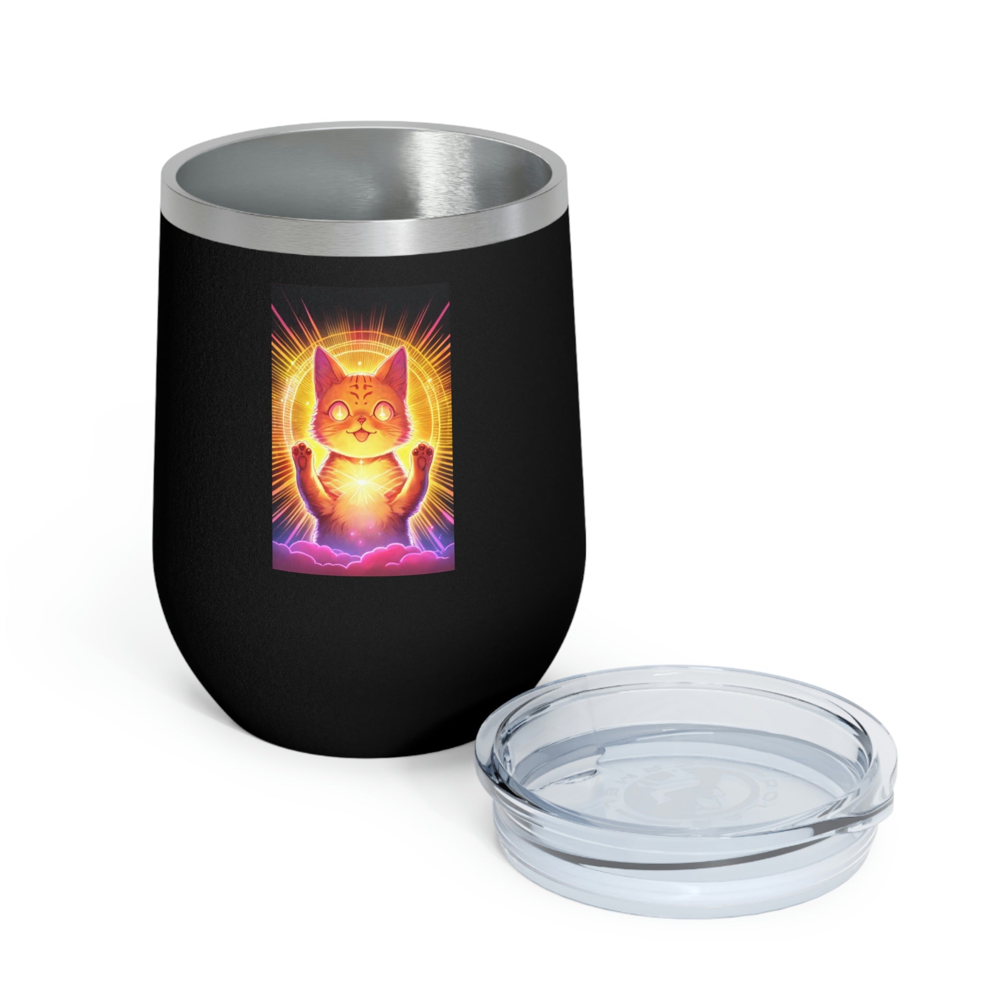 Orange Kitty Wine Tumbler with clear lid and double-wall insulation, perfect for hot and cold beverages.