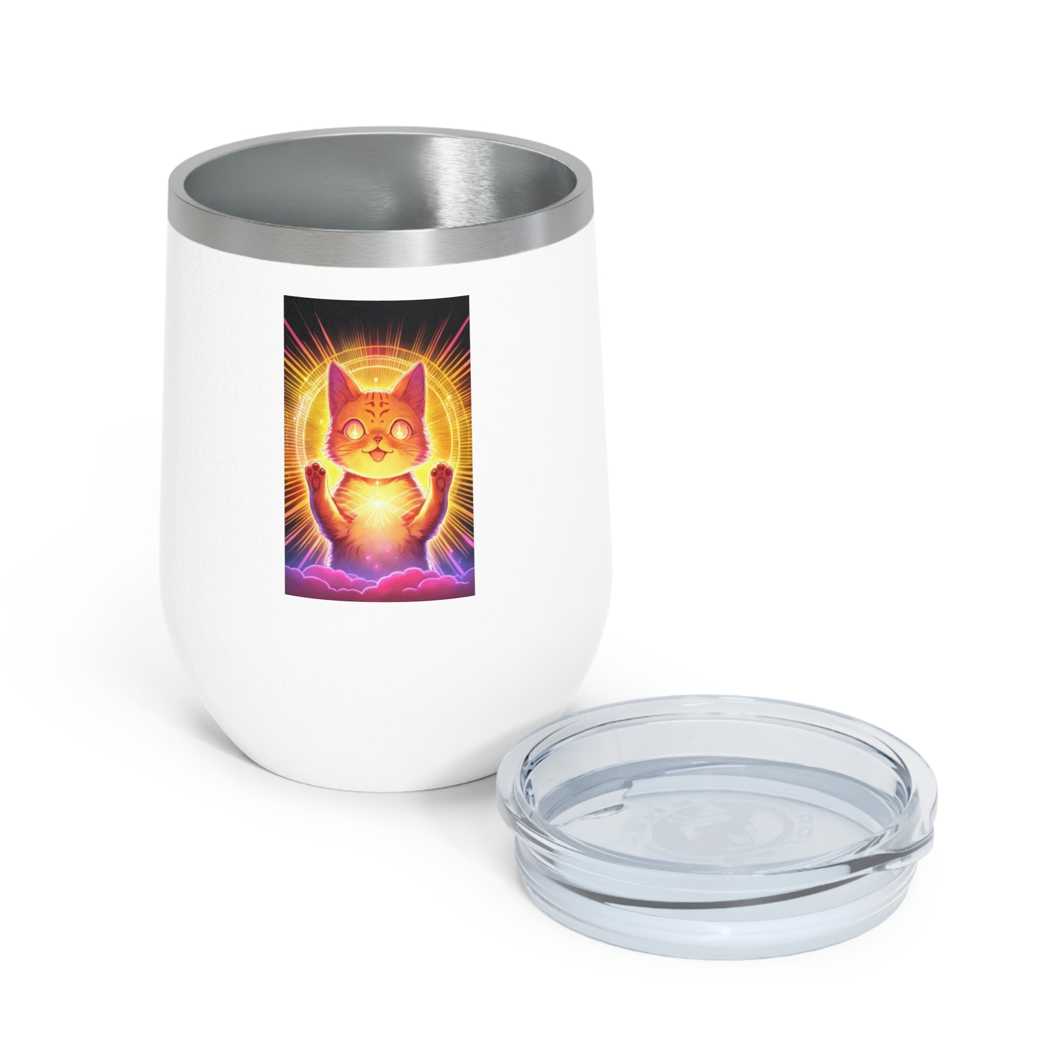 Orange Kitty Wine Tumbler with clear lid and double-wall insulation, perfect for hot and cold beverages.