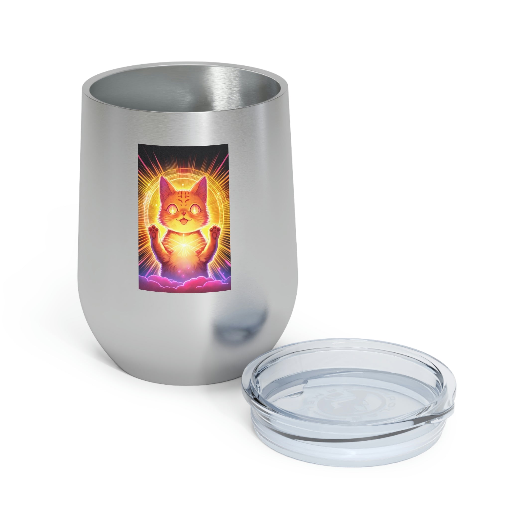 Orange Kitty Wine Tumbler with clear lid and double-wall insulation, perfect for hot and cold beverages.