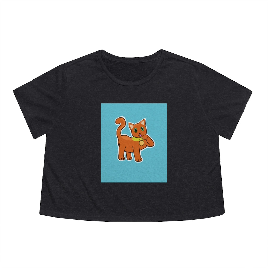 Orange Kitty Women's Flowy Cropped Tee showcasing a stylish and comfortable design with a modest crop and flowy fit.