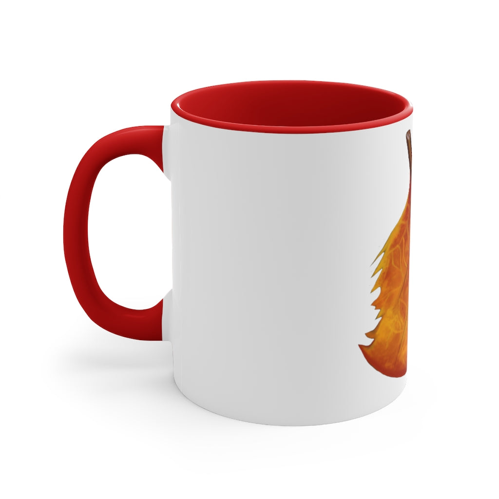 Orange Leaf Accent Coffee Mug with white ceramic exterior and vibrant orange interior and handle, showcasing a stylish two-tone design.