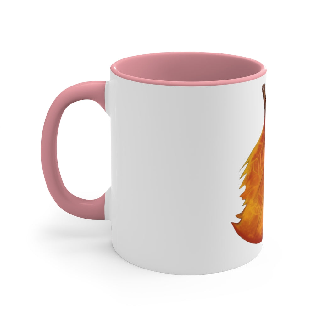 Orange Leaf Accent Coffee Mug with white ceramic exterior and vibrant orange interior and handle, showcasing a stylish two-tone design.