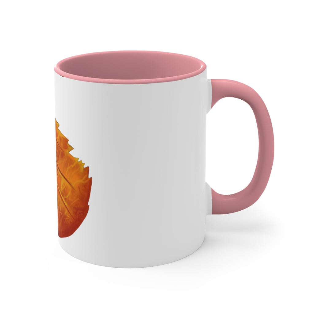 Orange Leaf Accent Coffee Mug with white ceramic exterior and vibrant orange interior and handle, showcasing a stylish two-tone design.