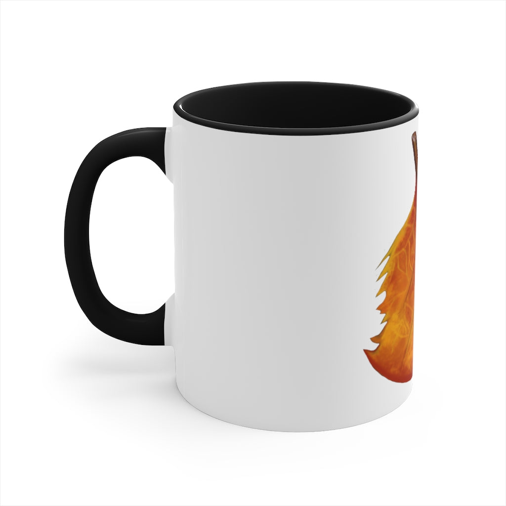 Orange Leaf Accent Coffee Mug with white ceramic exterior and vibrant orange interior and handle, showcasing a stylish two-tone design.