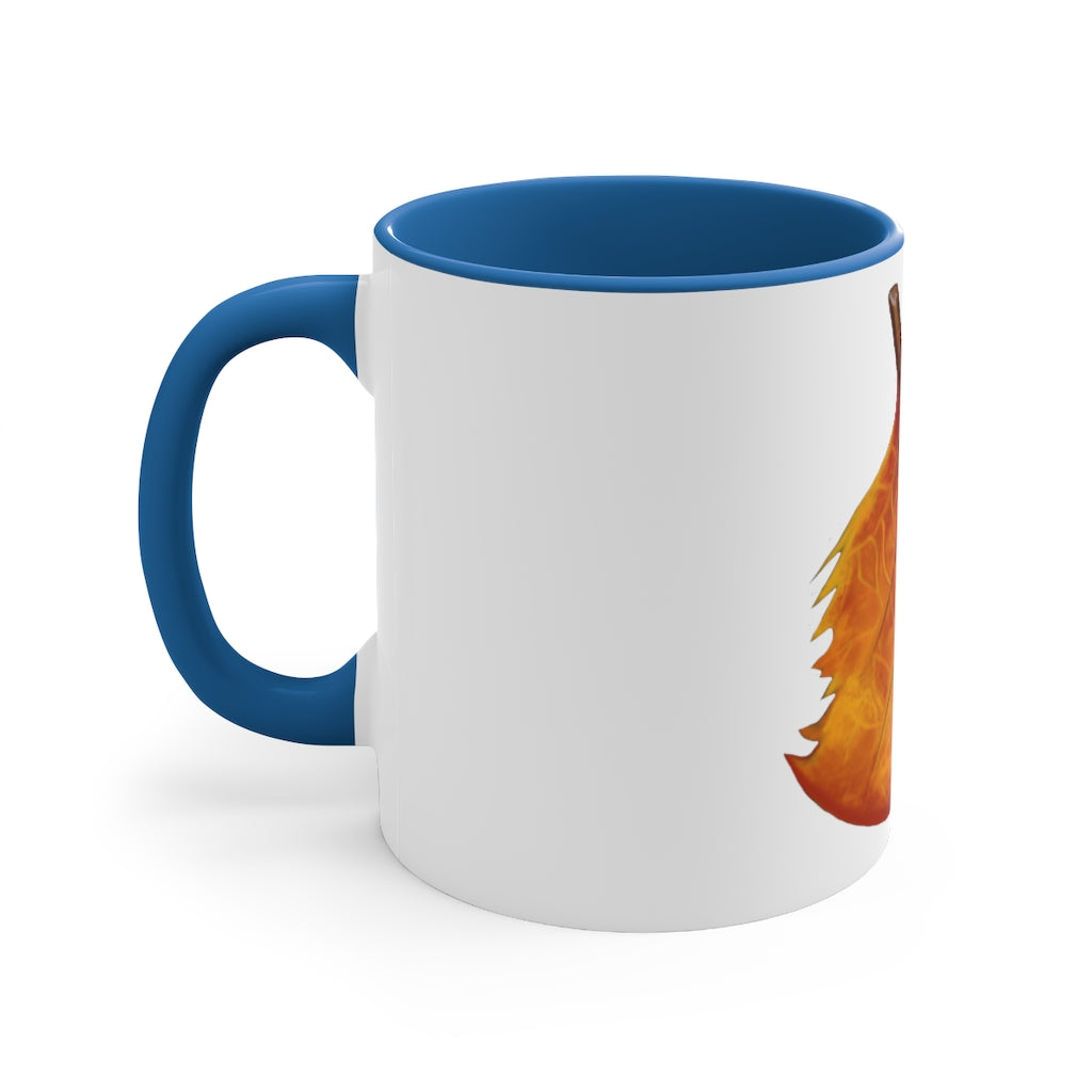 Orange Leaf Accent Coffee Mug with white ceramic exterior and vibrant orange interior and handle, showcasing a stylish two-tone design.