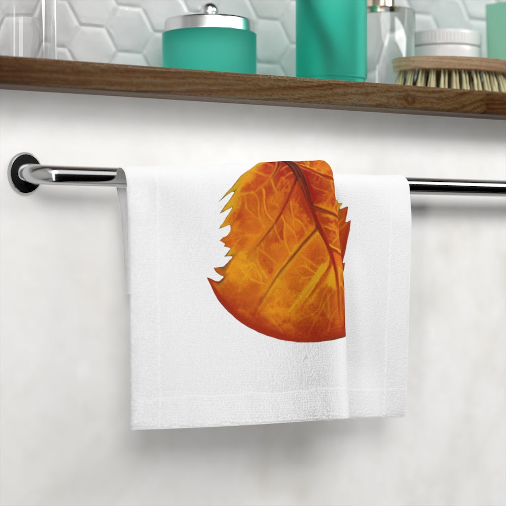 Orange Leaf Face Towel featuring a customizable polyester front and soft cotton back, ideal for personal use or gifting.