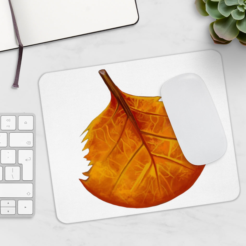 Orange Leaf Mouse Pad featuring a vibrant design, made of durable neoprene with a non-slip backing.