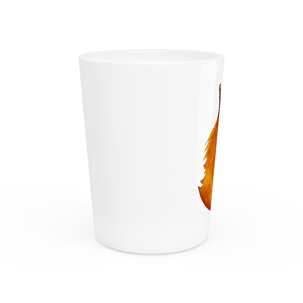 Ceramic Orange Leaf Shot Glass with customizable white or black interior, perfect for events and gifts.