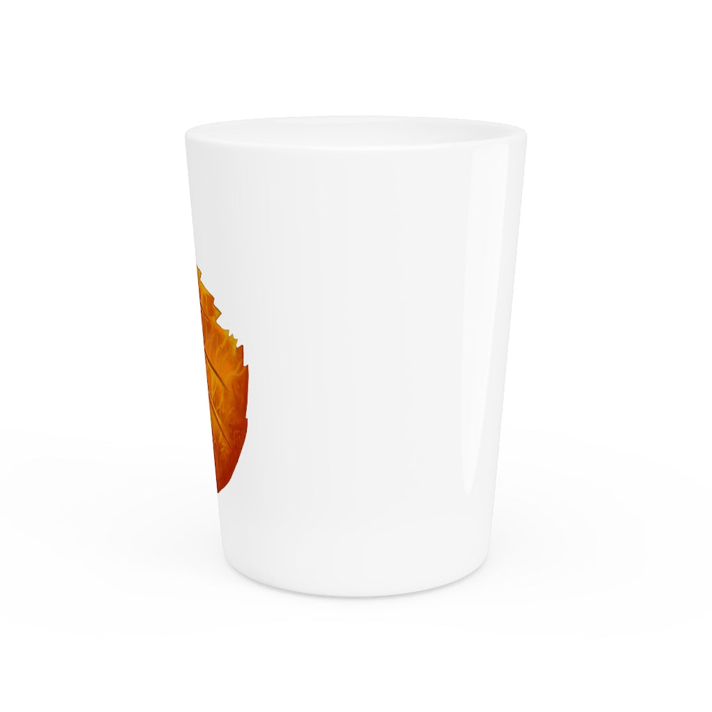 Ceramic Orange Leaf Shot Glass with customizable white or black interior, perfect for events and gifts.