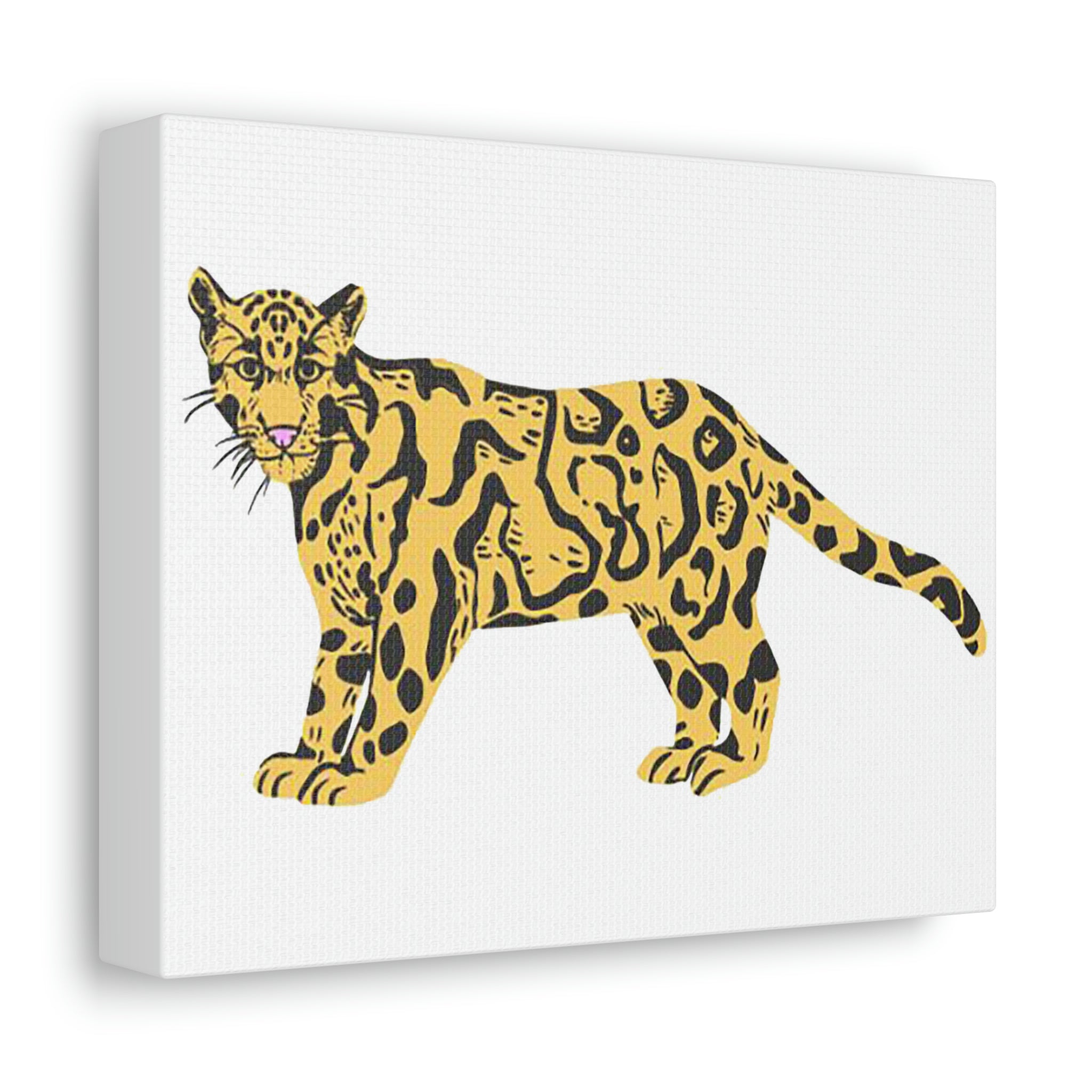 Orange Leopard Stretched Canvas artwork on a wooden frame, showcasing vibrant colors and intricate details.