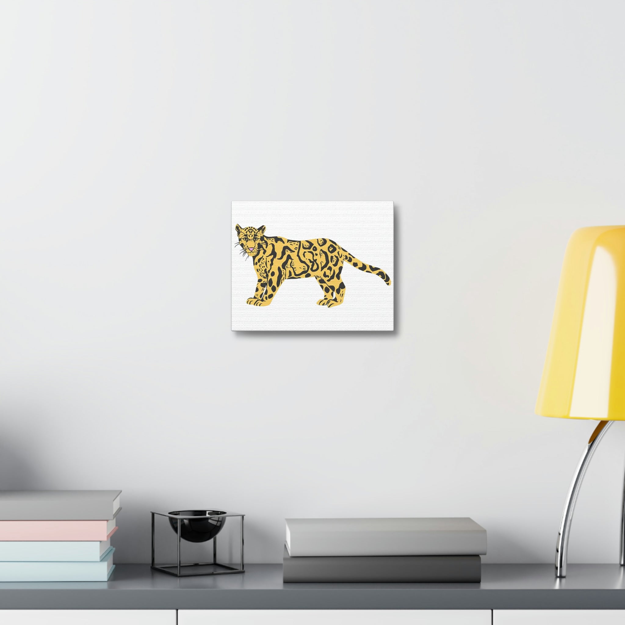 Orange Leopard Stretched Canvas artwork on a wooden frame, showcasing vibrant colors and intricate details.