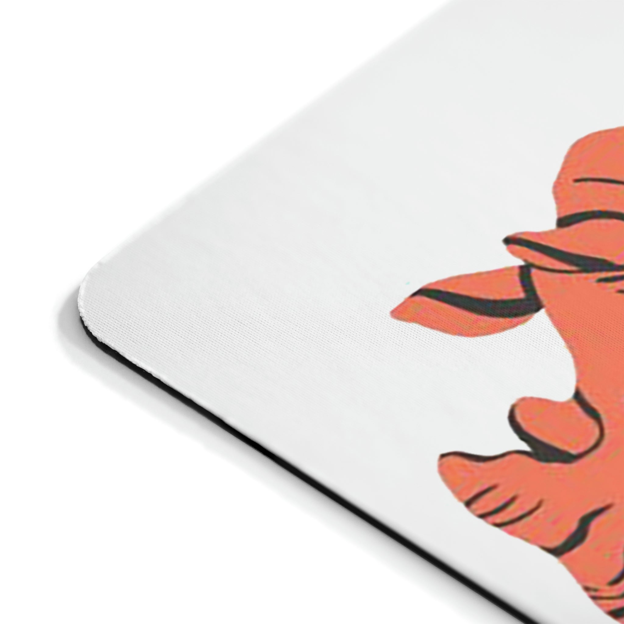 Orange Rhino Mouse Pad featuring a vibrant orange rhino design on a smooth surface with a non-slip rubber base.