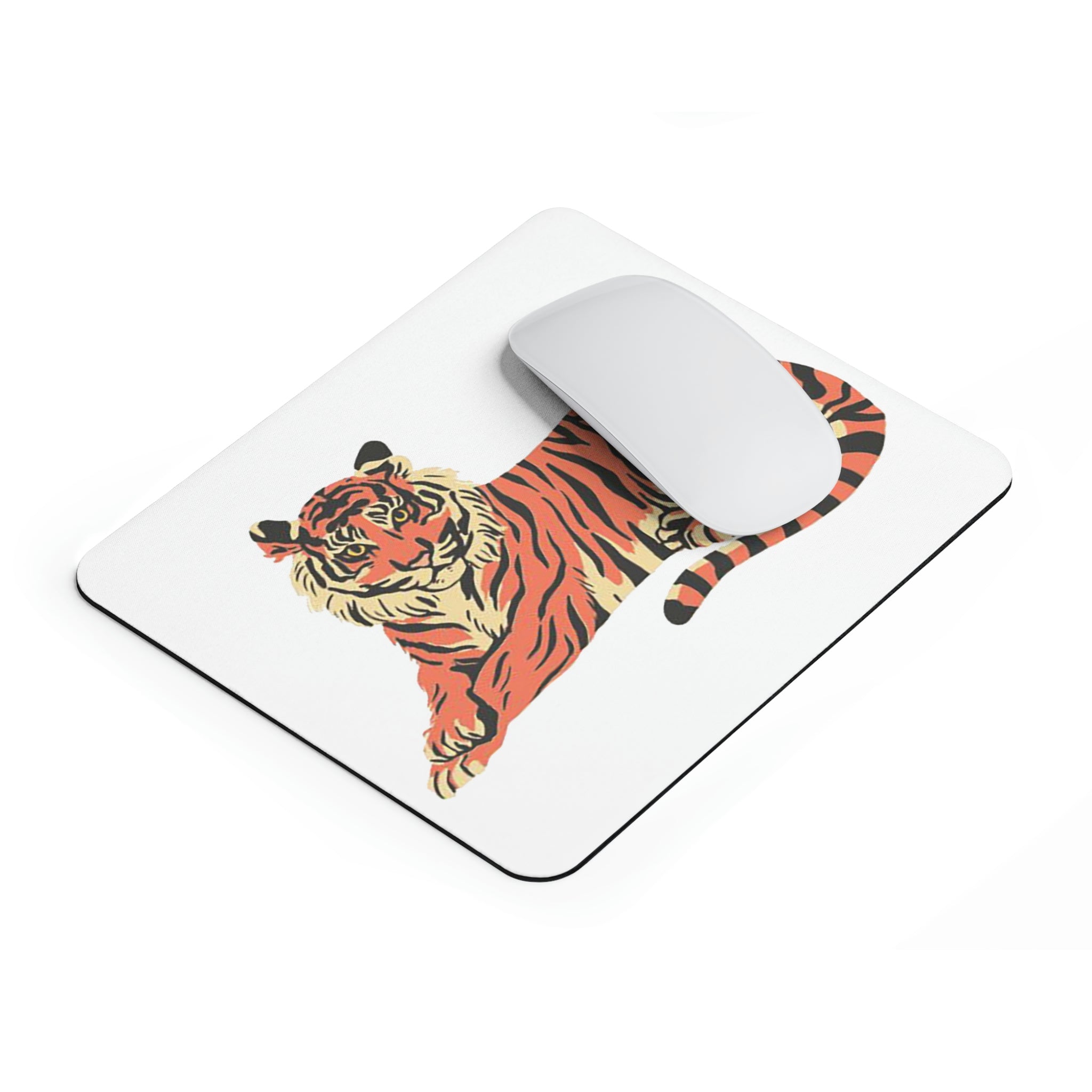 Orange Tiger Mouse Pad featuring a vibrant tiger design on a smooth surface with a non-slip rubber base.