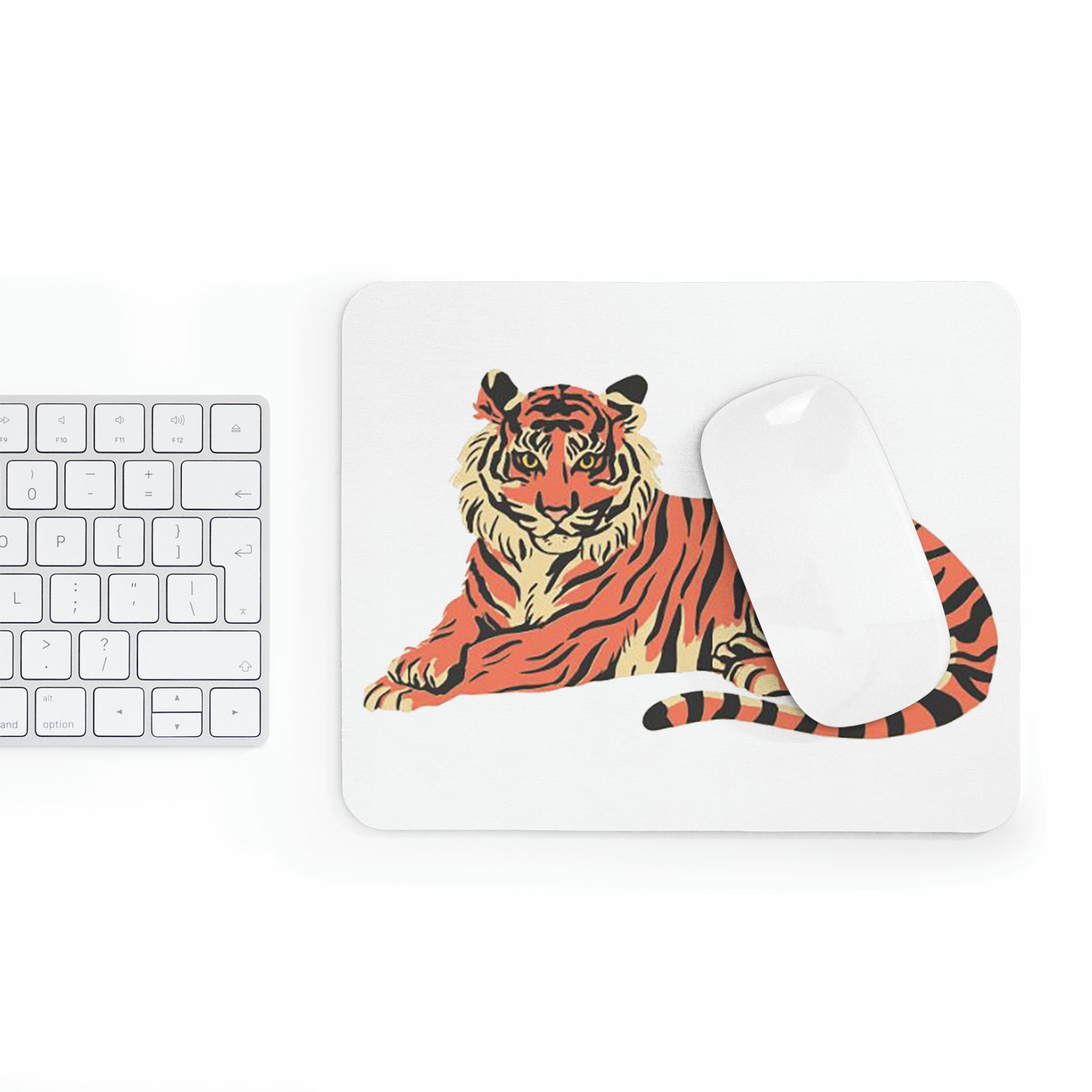 Orange Tiger Mouse Pad featuring a vibrant tiger design on a smooth surface with a non-slip rubber base.