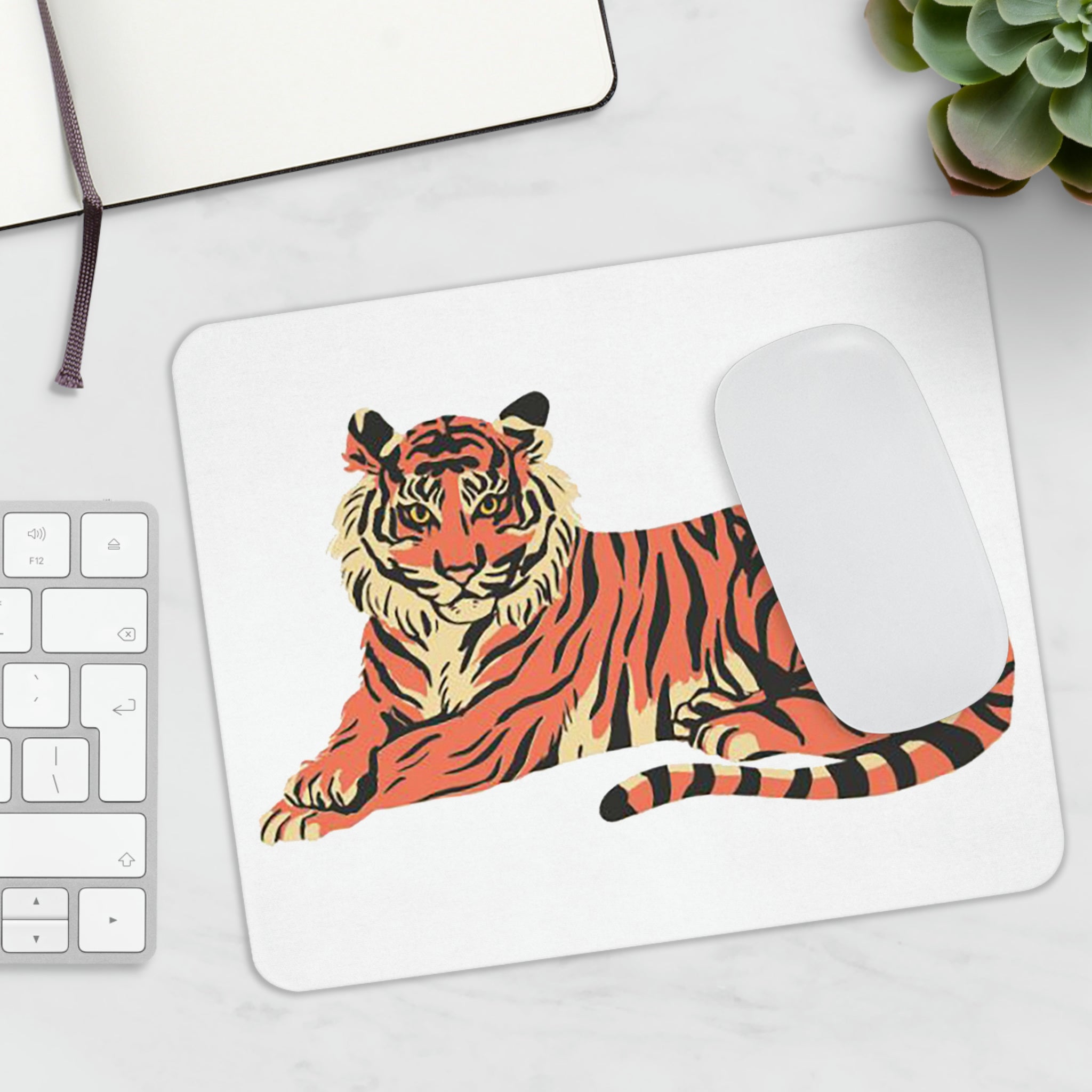 Orange Tiger Mouse Pad featuring a vibrant tiger design on a smooth surface with a non-slip rubber base.