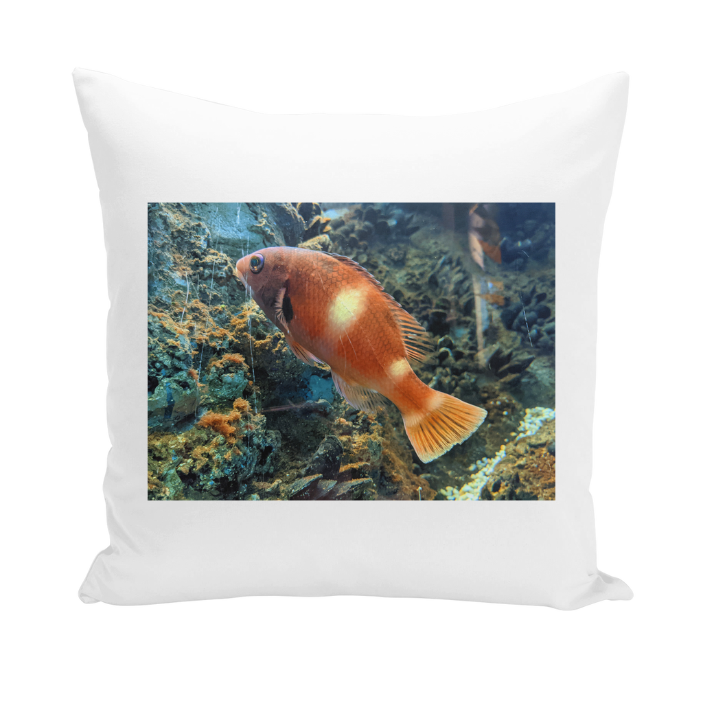 OrangeFishScene Throw Pillows in various styles including linen, canvas, and suede, showcasing vibrant colors and high-quality fabric.