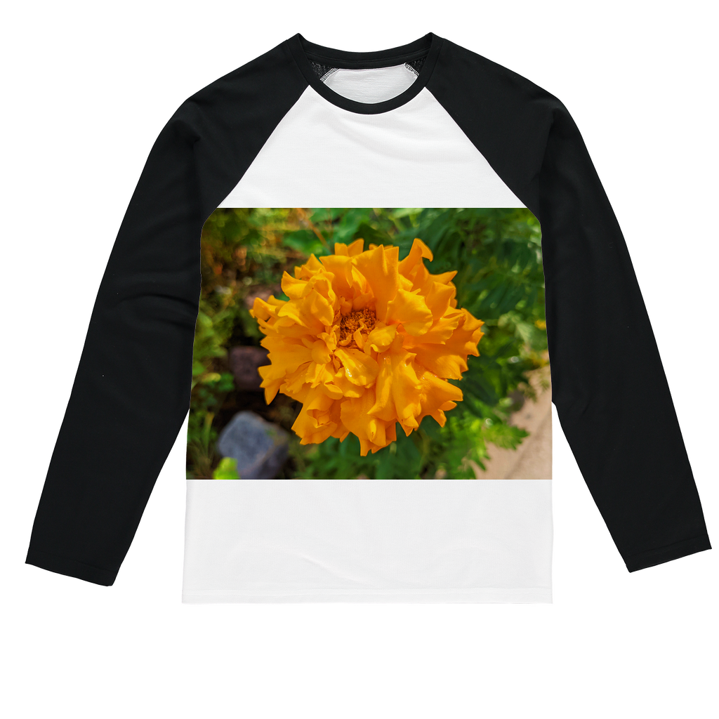 OrangeFlower Sublimation Baseball Long Sleeve T-Shirt featuring a crew neck and long sleeves, designed for sublimation printing with a stylish fit.