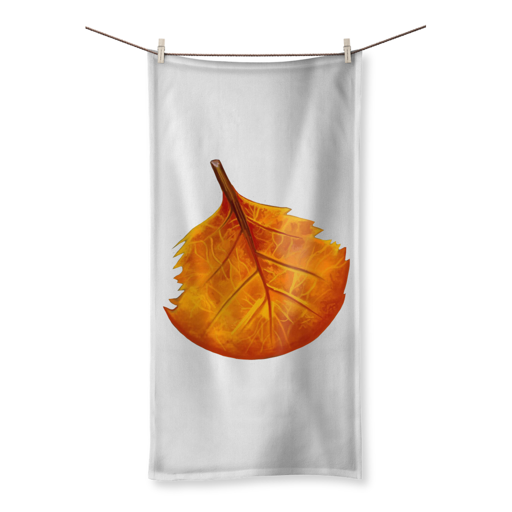 OrangeLeaf Sublimation All Over Towel showcasing vibrant prints on one side and soft cotton backing on the other.