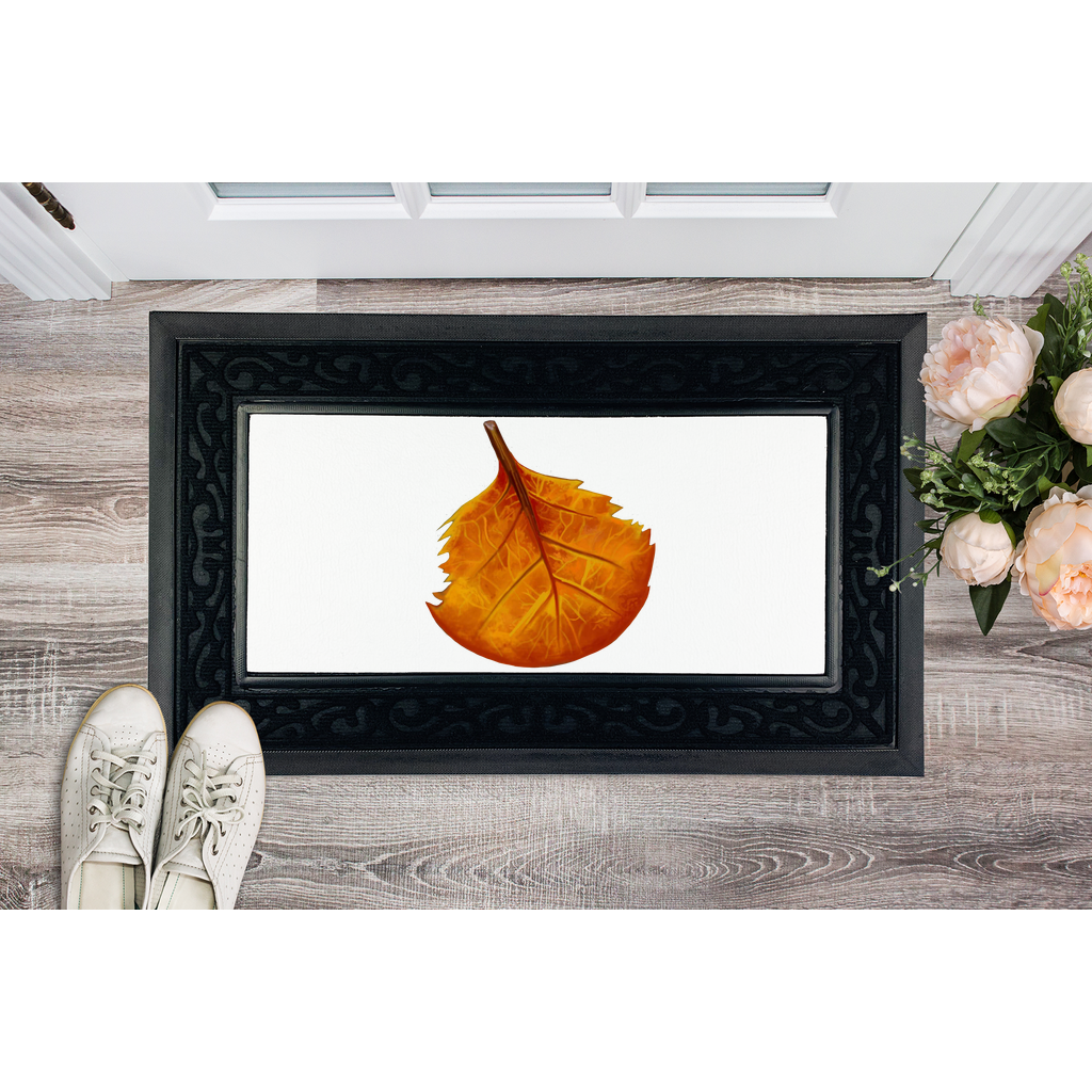 OrangeLeaf Sublimation Heavy Duty Door Mat with a removable fabric center and non-slip rubber base, featuring a classy brush border.