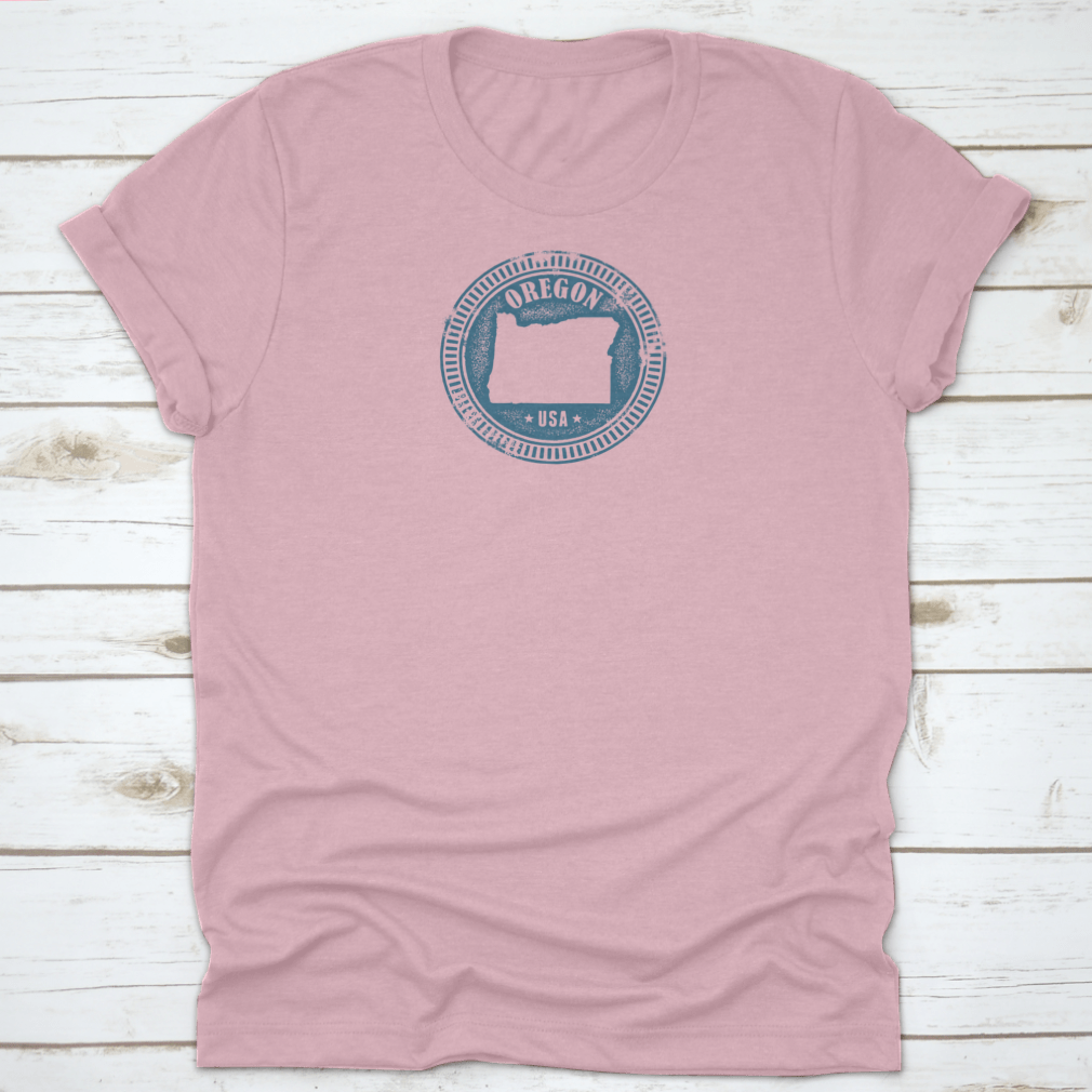 Oregon USA State Stamp t-shirt in Sport Grey, showcasing its classic fit and soft fabric.