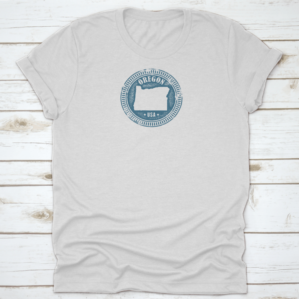 Oregon USA State Stamp t-shirt in Sport Grey, showcasing its classic fit and soft fabric.