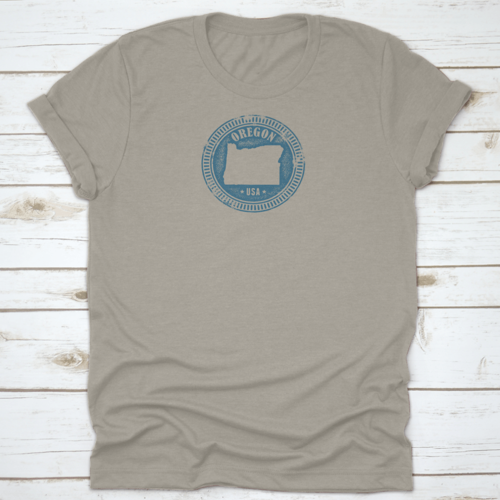 Oregon USA State Stamp t-shirt in Sport Grey, showcasing its classic fit and soft fabric.